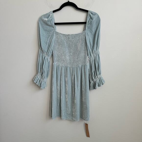 NEW Reformation Albi Long Sleeve Velvet Mini Dress in Turquoise Size XS - Picture 8 of 11